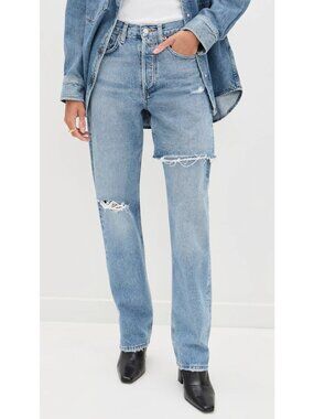 Agolde $298 Amryn Double Layer Jean in Release Size 29 Straight Leg Destroyed